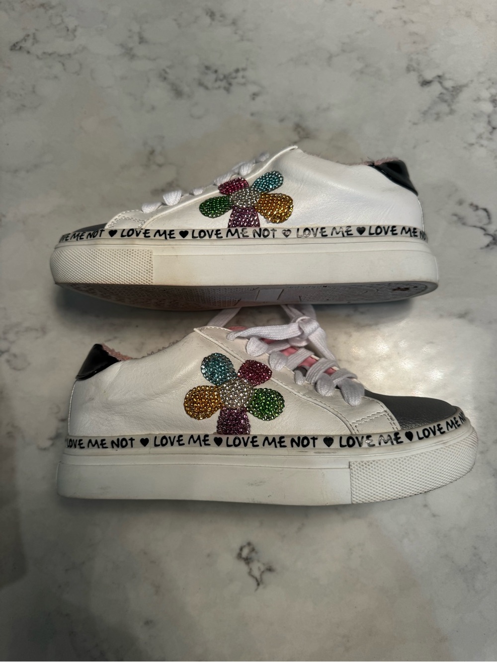 Steve Madden White Sneakers with Multicolor Jewel Flower